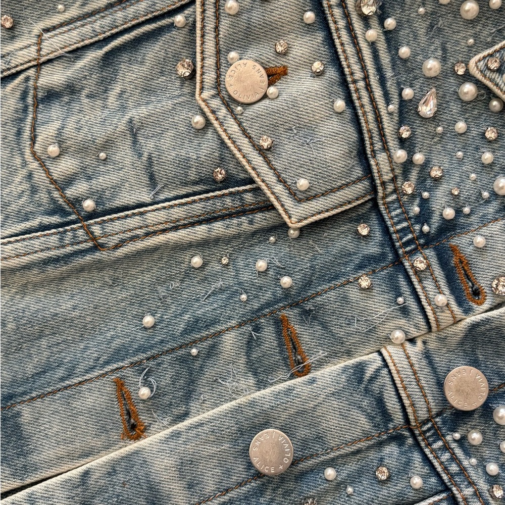 Alice + Olivia Blue Jean Jacket with Silver Embellishments - Picture 2 of 6